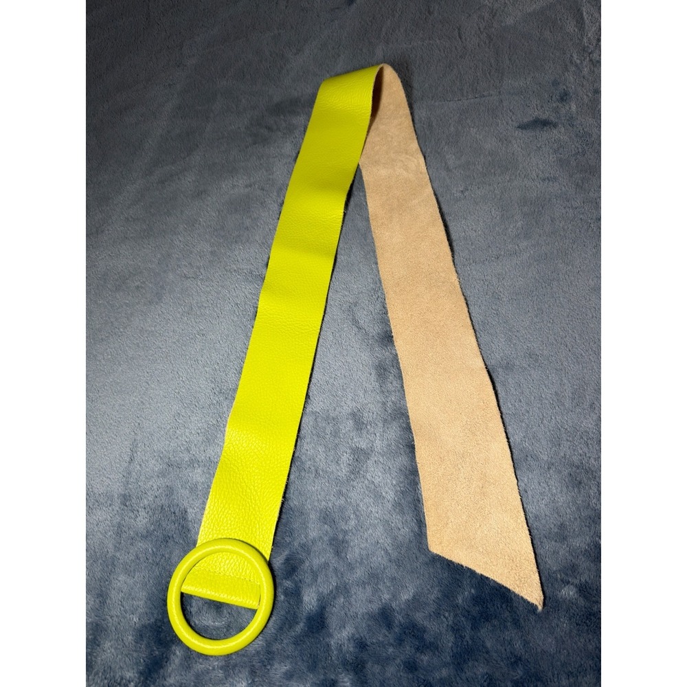 Made in Italy Leather O-Ring Belt Women OS Neon Lime Green Excellent Pebbled
